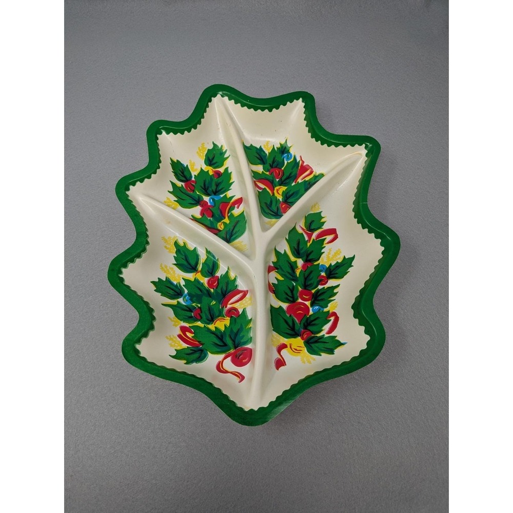 Vintage Christmas Serving TrayMade in Hong Kong Plastic Holly Berries Sectioned